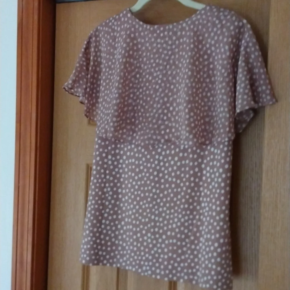 George Simonton Tan With Polka Dots Short Sleeve Blouse Medium - Picture 5 of 6
